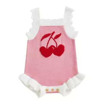 Комбинезон для девочек весна-лето без рукавов с оборками и принтом вишни 3-6 Months