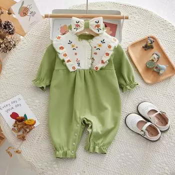 Комбинезон для девочки с вышивкой и повязкой на голову - весна и осень 66 cm