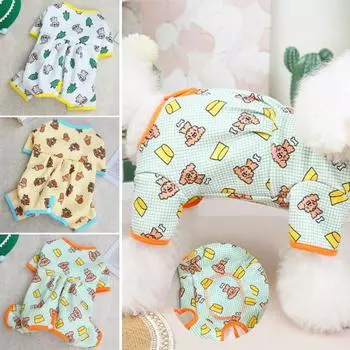 Комбинезон для домашних животных, мягкий дышащий комбинезон с принтом, сохраняющий тепло живота, четыре леггинса для домашних животных L светло-желтого