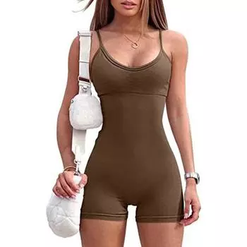 Комбинезон для йоги без рукавов с круглым вырезом, однотонный однотонный комбинезон с высокой талией и эластичным жилетом на бретелях, женская одежда M чёрный