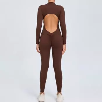 Комбинезон для йоги с застежкой-молнией и длинными рукавами, цельный женский спортивный комплект, открытая спина, комбинезон для фитнеса, спортивная одежда для женщин, спортивная одежда для спортзала S белый