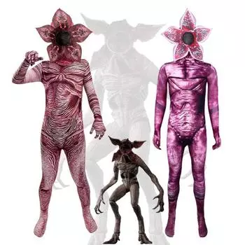 Комбинезон для косплея на Хэллоуин с капюшоном, облегающий, в форме цветка трупа, застежка-молния, длинные рукава, фото S красный