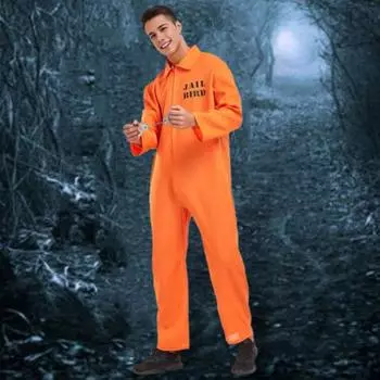 Комбинезон для косплея заключенного на Хэллоуин с наручниками на Хэллоуин, унисекс, детский и взрослый наряд для ролевых игр, с длинными рукавами и лацканами XL оранжевый