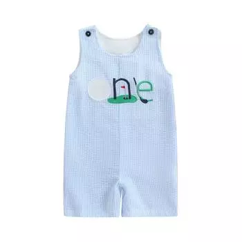 Комбинезон для мальчика на бретелях с вышитым номером для гольфа, без рукавов, круглый вырез, полосатый комбинезон синий