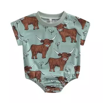 Комбинезон для мальчика в стиле вестерн, без рукавов, с круглым вырезом, с принтом коровы, одежда для новорожденных 3-6 Months зелёный