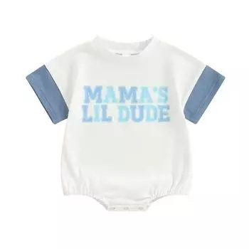 Комбинезон для мальчиков с буквенным принтом и контрастным цветом, короткий рукав, круглый вырез, комбинезоны, летняя повседневная одежда, боди для младенцев 0-3 Months