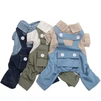 Комбинезон для мальчиков, собак и кошек, полосатый дизайн с карманами, рубашки для щенков, весенне-летние комбинезоны XS