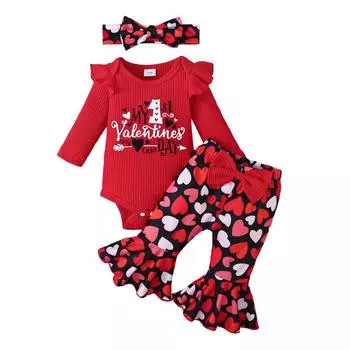 Комбинезон для маленьких девочек, брюки, комплект с повязкой на голову, детский топ с длинными рукавами, расклешенные брюки, комплект одежды 9-12M