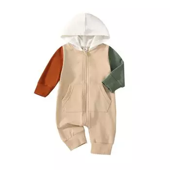 Комбинезон для маленьких девочек и мальчиков, 3 мес, 6, 12, 18 мес, цветной комбинезон с длинными рукавами и капюшоном, повседневный осенне-весенний длинный комбинезон 0-3 Months хаки