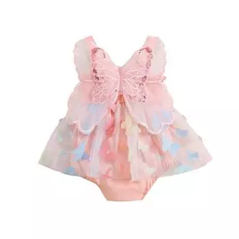 Комбинезон для маленьких девочек, платье для 3, 6, 12, 18, 24 месяцев, декор в виде бабочки, многослойная тюлевая юбка-пачка без рукавов, комбинезоны на бретельках с подолом, одежда для новорожденных, детские боди 3-6 Months розовый