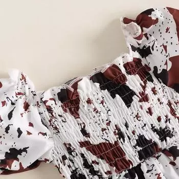 Комбинезон для маленьких девочек, платье с короткими рукавами, открытыми плечами и пятнистым принтом, с повязкой на голову для малышей 0-6 Months коричневый