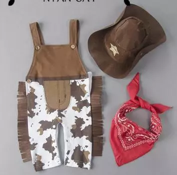 Комбинезон для маленьких мальчиков и девочек, ковбойский комбинезон для косплея, карнавальное нарядное платье, праздничный костюм, ковбойский наряд для младенцев 0-24 месяцев 3-6m коричневый