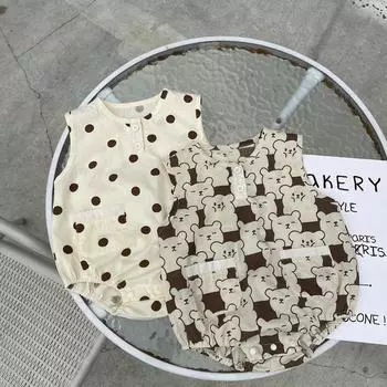 Комбинезон для маленьких мальчиков и девочек, летнее боди без рукавов с милым принтом, одежда для малышей 66