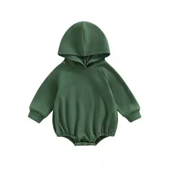 Комбинезон для малышей на весну и осень, однотонный комбинезон с капюшоном и длинными рукавами для мальчиков и девочек, 0-18 месяцев 0-3 Months жёлтый