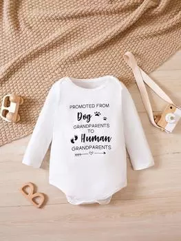 Комбинезон для малышей от 0 до 24 месяцев, комбинезон для новорожденных с длинными рукавами и забавным буквенным принтом 0-3m белый