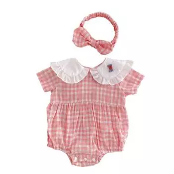 Комбинезон для младенцев, кукольный воротник, половина рукава, цветок, милые и милые боди 80