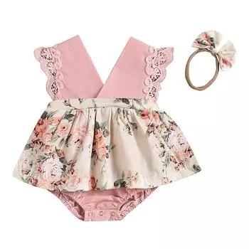 Комбинезон для новорожденных девочек с летающими рукавами, юбка-пачка, комбинезон + повязка на голову, комплект из 2 предметов, комбинезон для малышей, одежда 70