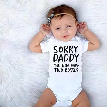Комбинезон для новорожденных «Прости, папочка, ты знаешь, у тебя есть два босса», хлопковый комбинезон для младенцев, боди 3M белый