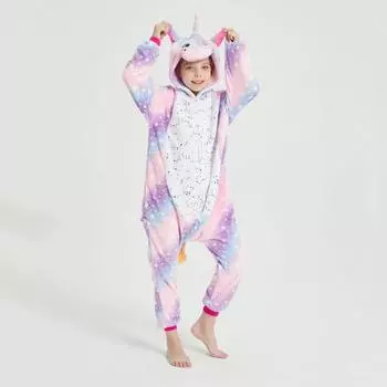 Комбинезон для отдыха Yousheng из фланели с эксклюзивной шапочкой в виде животного, яркая цветная пижама с длинным рукавом и звездным узором в мультяшном стиле, повседневная одежда для отдыха для детей S