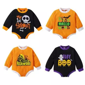 Комбинезон для скалолазания с треугольниками для новорожденного первого Хэллоуина, комбинезоны с принтом тыквы для новорожденного ребенка 70
