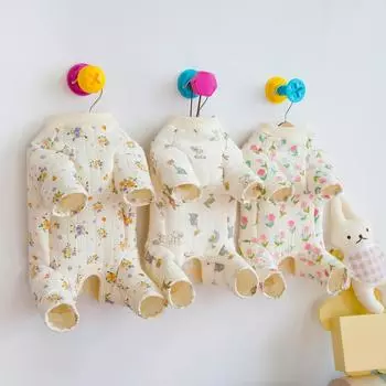 Комбинезон для собак на осень и зиму, хлопковые штаны с четырьмя ножками для тепла, маленькие домашние собаки, домашняя пижама с четырьмя ножками S