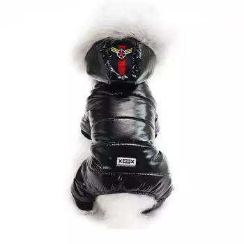 Теплый комбинезон с капюшоном с искусственным мехом для маленьких собак S чёрный