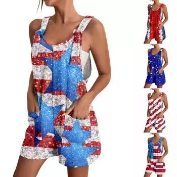 Комбинезон для женщин, летний повседневный комбинезон без рукавов, удобный свободный комбинезон на тонких бретельках, модный комбинезон с карманами L синий