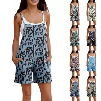 Комбинезон для женщин, летний повседневный комбинезон без рукавов, удобный свободный комбинезон на тонких бретельках, модный комбинезон с карманами L бежевый