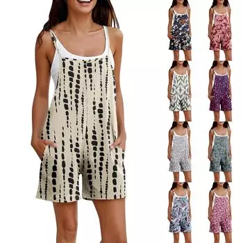 Комбинезон для женщин, летний повседневный комбинезон без рукавов, удобный свободный комбинезон на тонких бретельках, модный комбинезон с карманами L бежевый