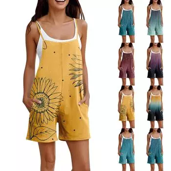 Комбинезон для женщин, летний повседневный комбинезон без рукавов, удобный свободный комбинезон на тонких бретельках, модный комбинезон с карманами L циан