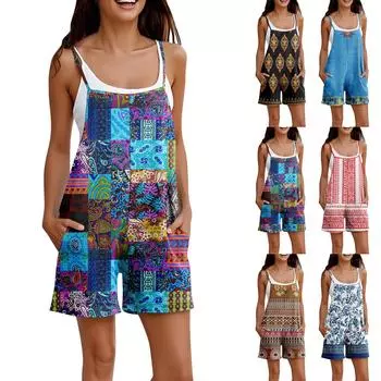 Комбинезон для женщин, летний повседневный комбинезон без рукавов, удобный свободный комбинезон на тонких бретельках, модный комбинезон с карманами L чёрный