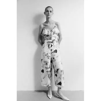 Комбинезон HM с воланом Белый Зеленый Цветочный принт