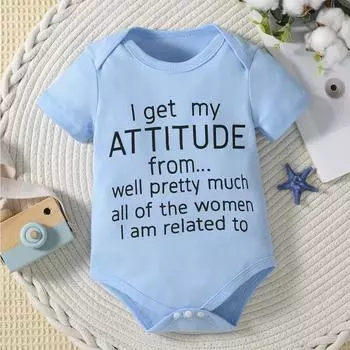 Комбинезон из хлопка для мальчиков и девочек с принтом «I Get My Attitude From...» с короткими рукавами и принтом «Комбинезончик» 1-3M