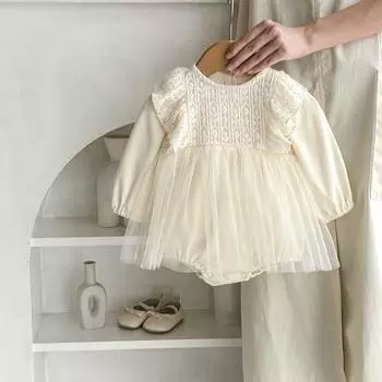 Комбинезон из хлопка для маленьких девочек, платье принцессы, милое кружевное платье для новорожденных, детская одежда bafanou 71020 66cm(3-6M) бежевый