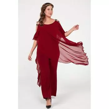 Комбинезон из шифона и лайкры с камнями на плечах