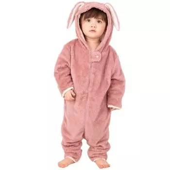 Комбинезон кигуруми Sweet Mommy Baby Bear Rabbit с капюшоном и защитой от холода, боа Marshmallow, подкладка из органического хлопка, пепельно-розовый 80 [Sweet Mommy]