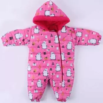 Комбинезон космонавта цвета фуксии для маленьких девочек с рисунком пингвина