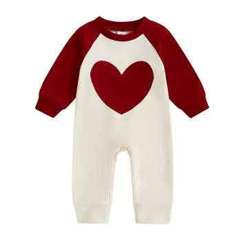 Комбинезон на День святого Валентина для мальчиков с длинными рукавами и круглым вырезом, повседневный комбинезон с принтом в виде сердца 18-24 Months красный