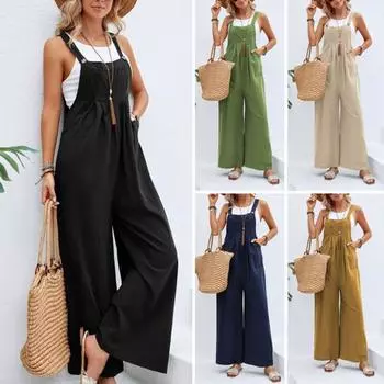 Комбинезон на подтяжках, свободный однотонный комбинезон без рукавов с карманами, длинные брюки-комбинезон, широкие комбинезоны для улицы M армия зеленый