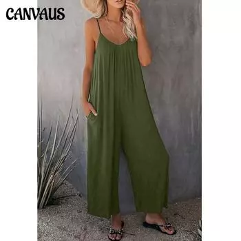 Комбинезон на подтяжках, женский летний новый однотонный повседневный комбинезон с карманами