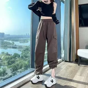 Комбинезон прямого кроя с высокой талией BF, свободные повседневные спортивные обтягивающие черные широкие брюки мятного цвета, мужские и женские новые брюки S чёрный