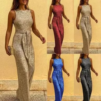 Комбинезон с блестками на шнуровке женский комбинезон без рукавов с открытой спиной для повседневного ношения M золотистый