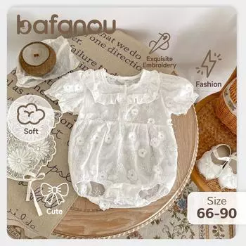 Комбинезон с цветочным принтом для новорожденных 0-2 лет, однотонный комбинезон для младенцев, летний хлопковый комбинезон для девочек, bafanou 62159 80cm(12-18M) белый