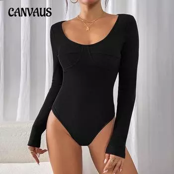 Комбинезон с длинным рукавом, женский облегающий трикотажный комбинезон в полоску S чёрный