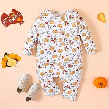 Комбинезон с длинными рукавами для мальчиков и девочек с принтом тыквы 1-3M