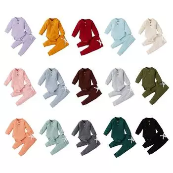 Комбинезон с длинными рукавами для малышей, топ, брюки на шнурке, комплект из 2 предметов, комплект однотонной одежды, 16 цветов 70