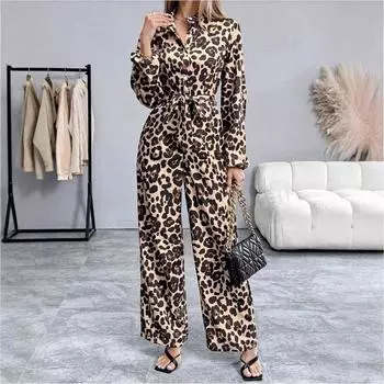 Комбинезон с длинными рукавами и леопардовым принтом в европейском и американском стиле – женская мода осень/зима S леопардовый