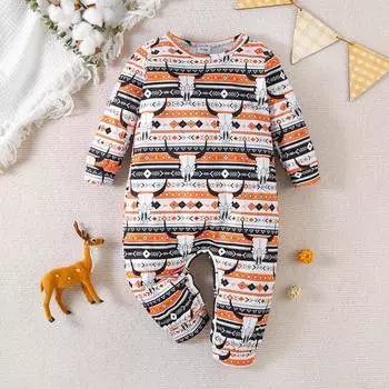 Комбинезон с длинными рукавами и принтом в ковбойском стиле для младенцев и мальчиков 1-3M