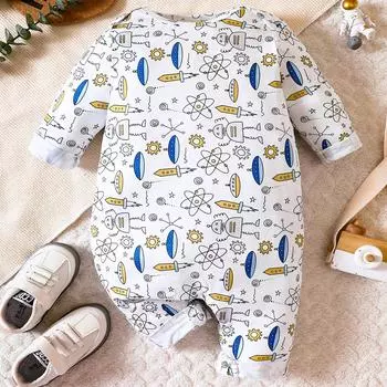 Комбинезон с длинными рукавами и принтом в виде робота для мальчика 1-3M