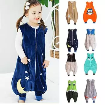 Комбинезон с героями мультфильмов для маленьких мальчиков и девочек, носимое флисовое одеяло, спальный мешок M тёмно-синий